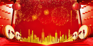 红色喜庆新年打鼓灯笼GIF动态图新年背景